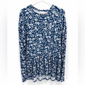Loft navy teal blue floral long sleeve (medium)
